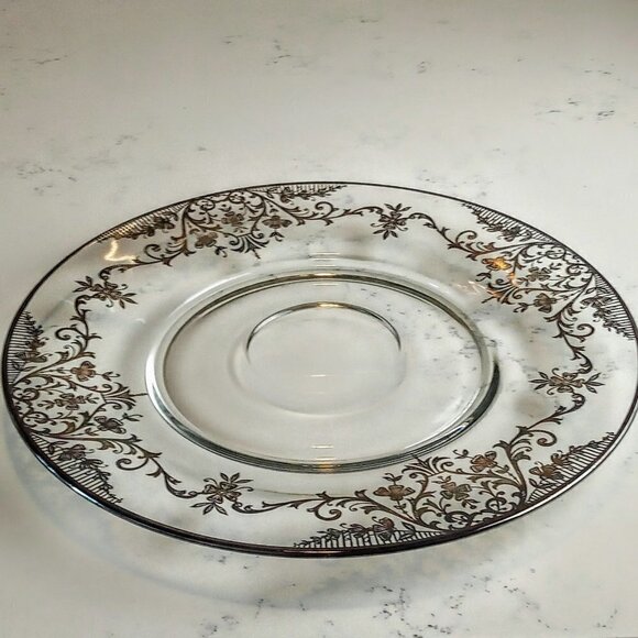 Sterling Silver Overlay 14" Round Glass Platter - Picture 2 of 4